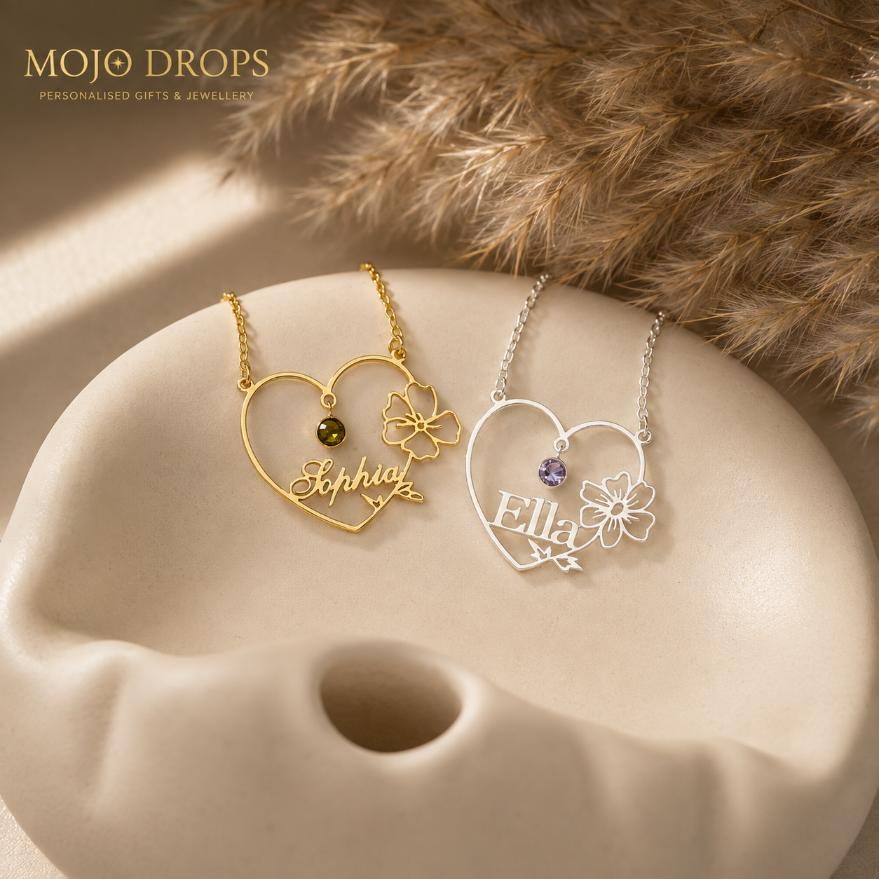 ND05879 Birthstone Flower Heart Necklace