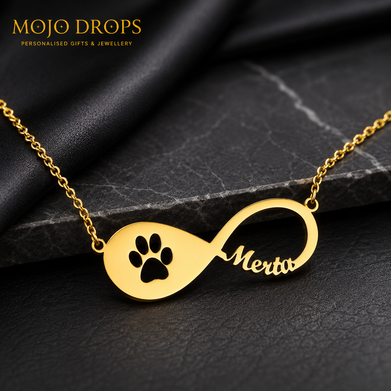 ND0129-W  Paw Print Infinity Necklace