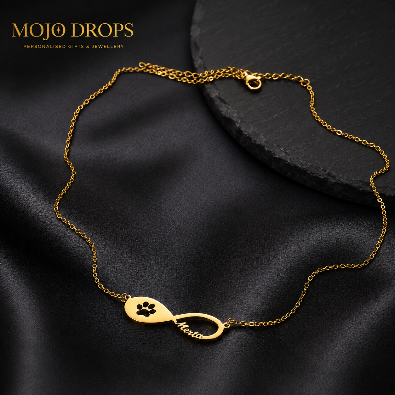 ND0129-W  Paw Print Infinity Necklace