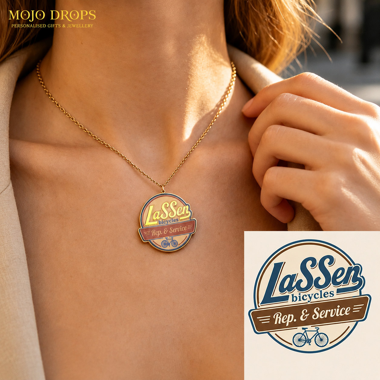 Lassen Bicycles Vintage Cycling Pendant Necklace