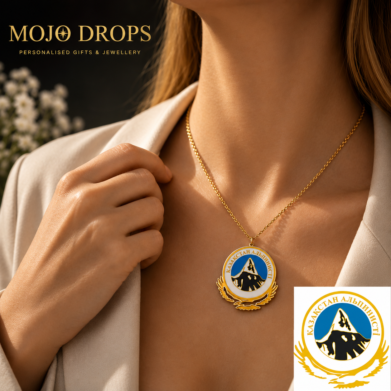 Kazakhstan Alpinism Mountain Emblem Pendant Necklace