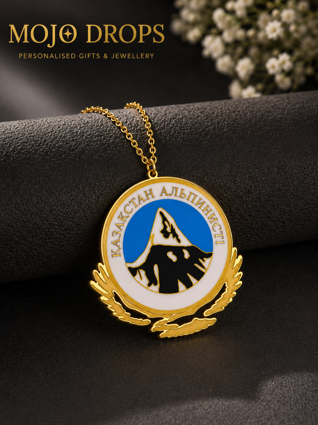 Kazakhstan Alpinism Mountain Emblem Pendant Necklace