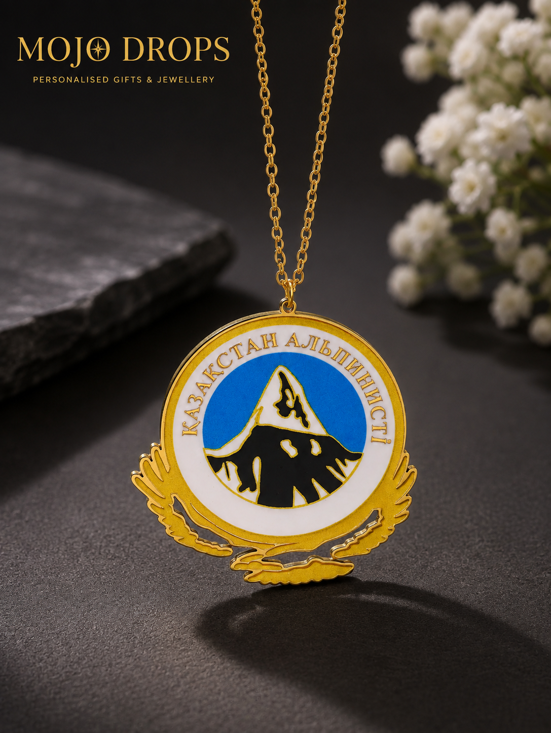 Kazakhstan Alpinism Mountain Emblem Pendant Necklace