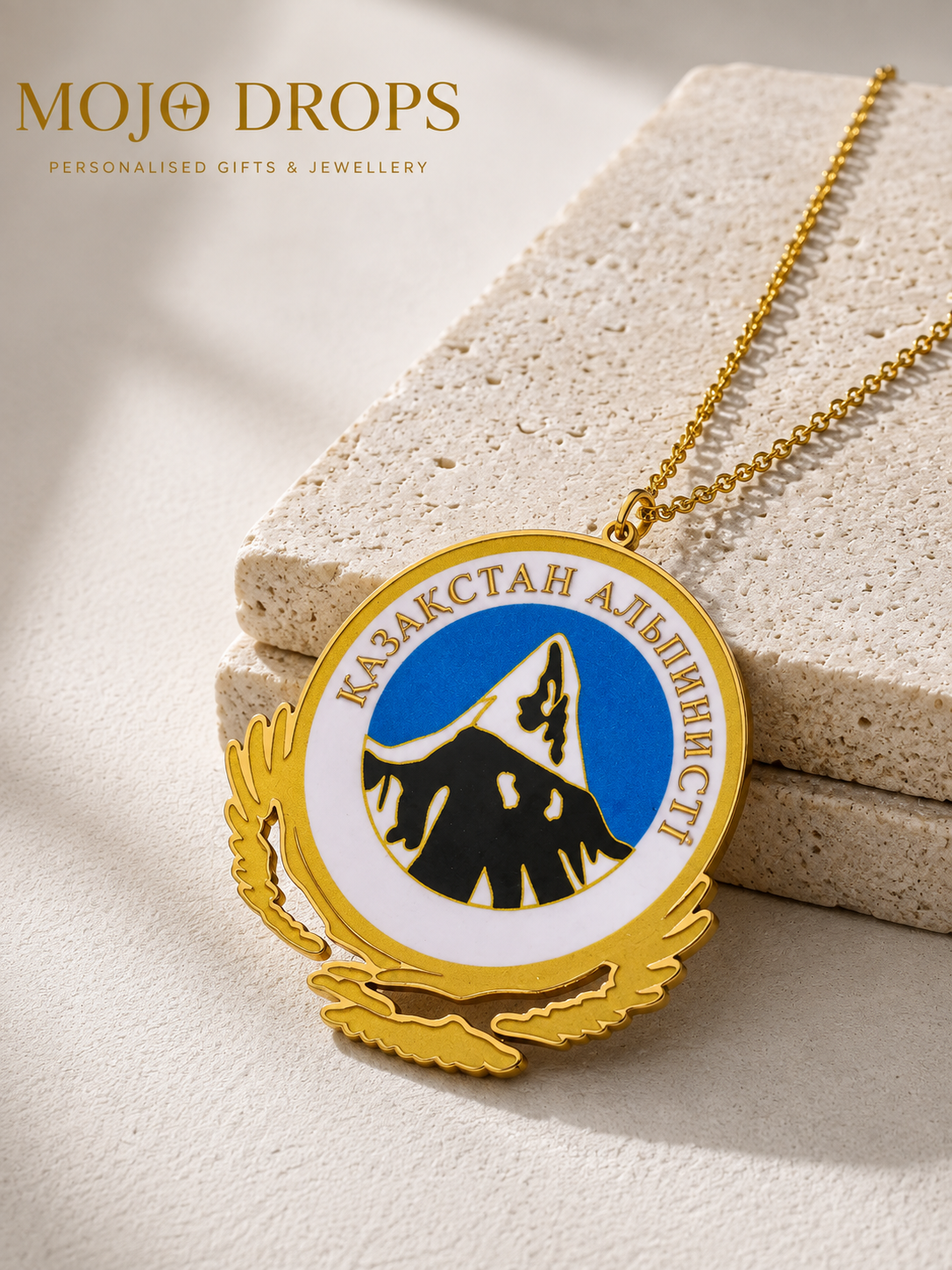Kazakhstan Alpinism Mountain Emblem Pendant Necklace