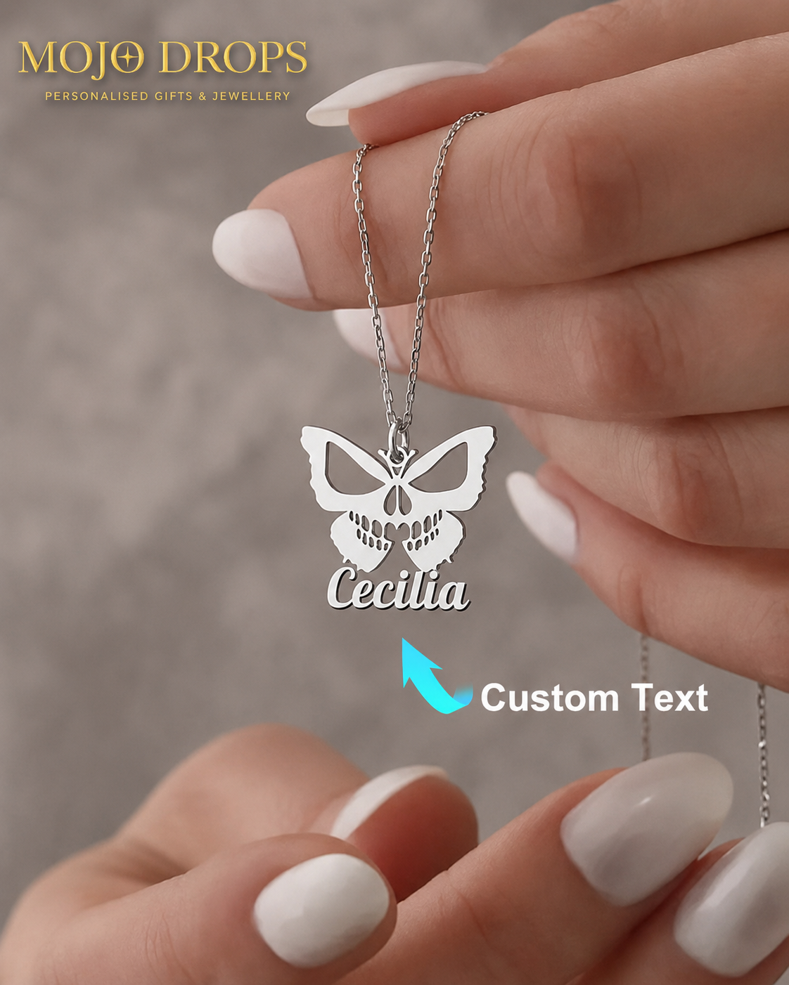 Custom Skull Butterfly Name Necklace