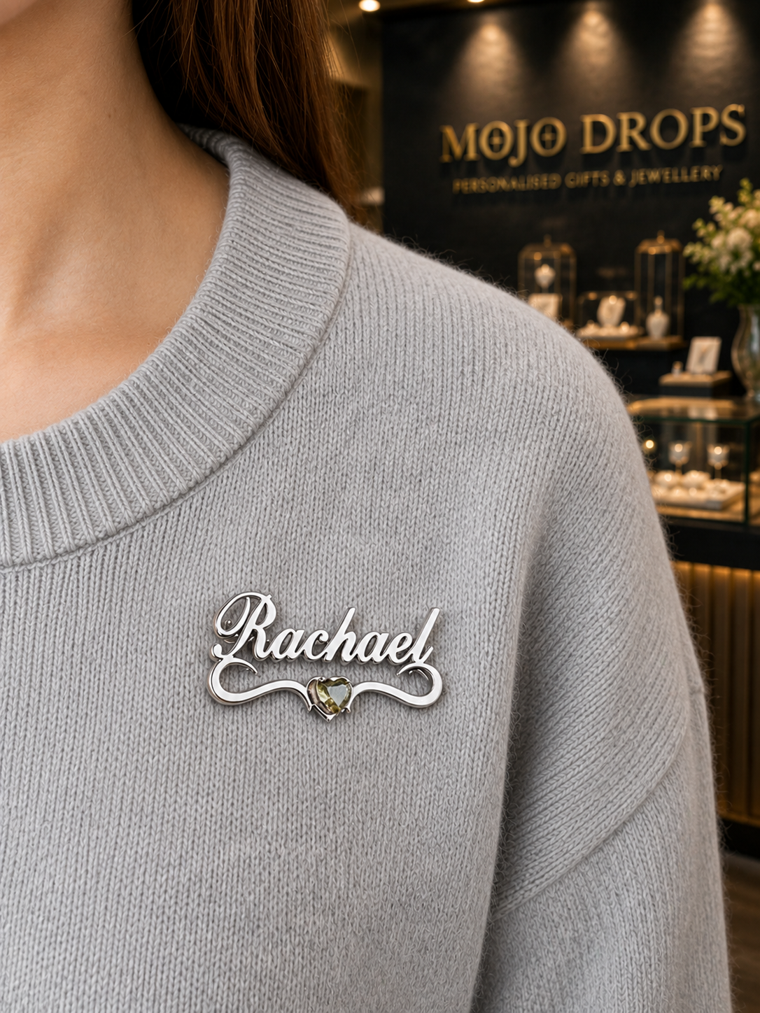 Birthstone Ribbon Name Brooch