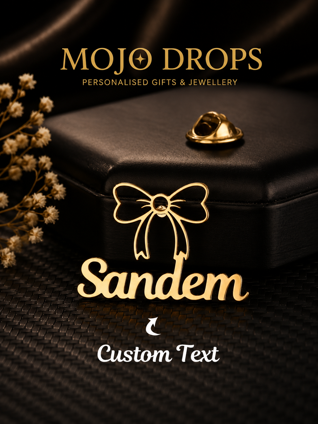 Custom Heart Bow Name Brooch