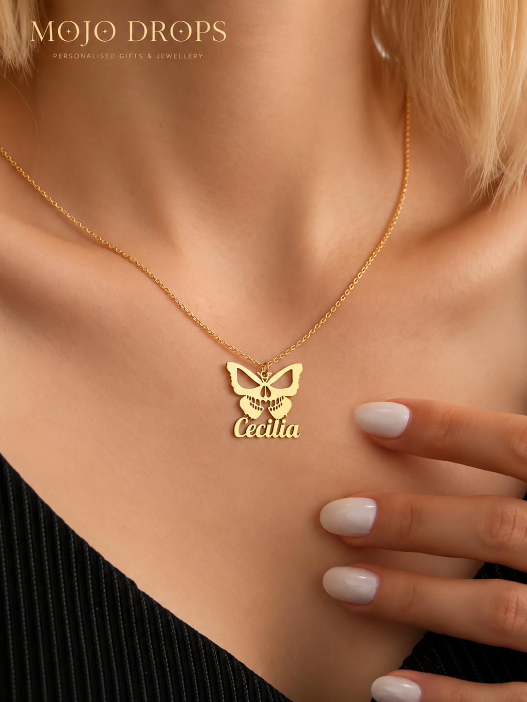 Custom Skull Butterfly Name Necklace