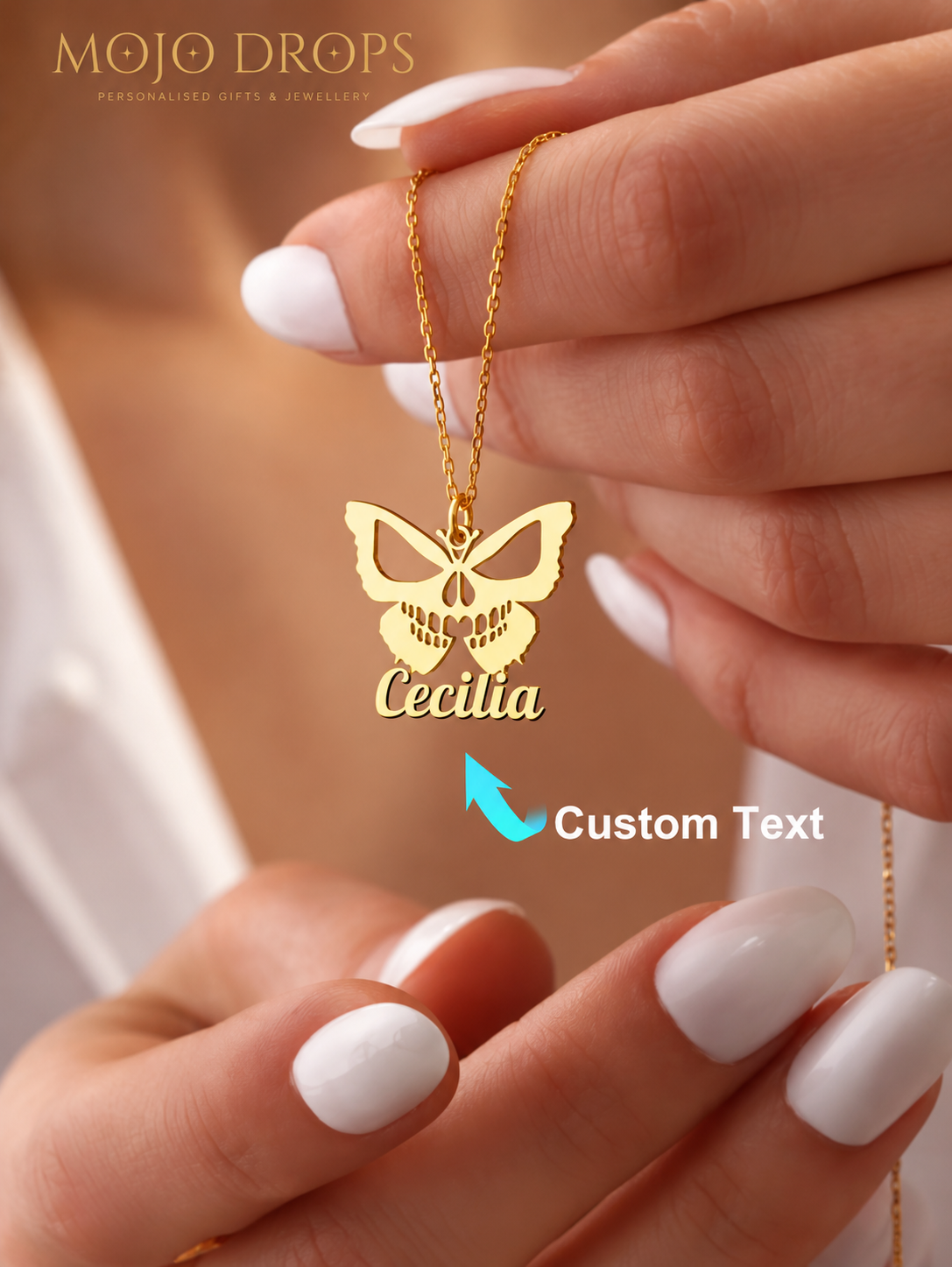 Custom Skull Butterfly Name Necklace