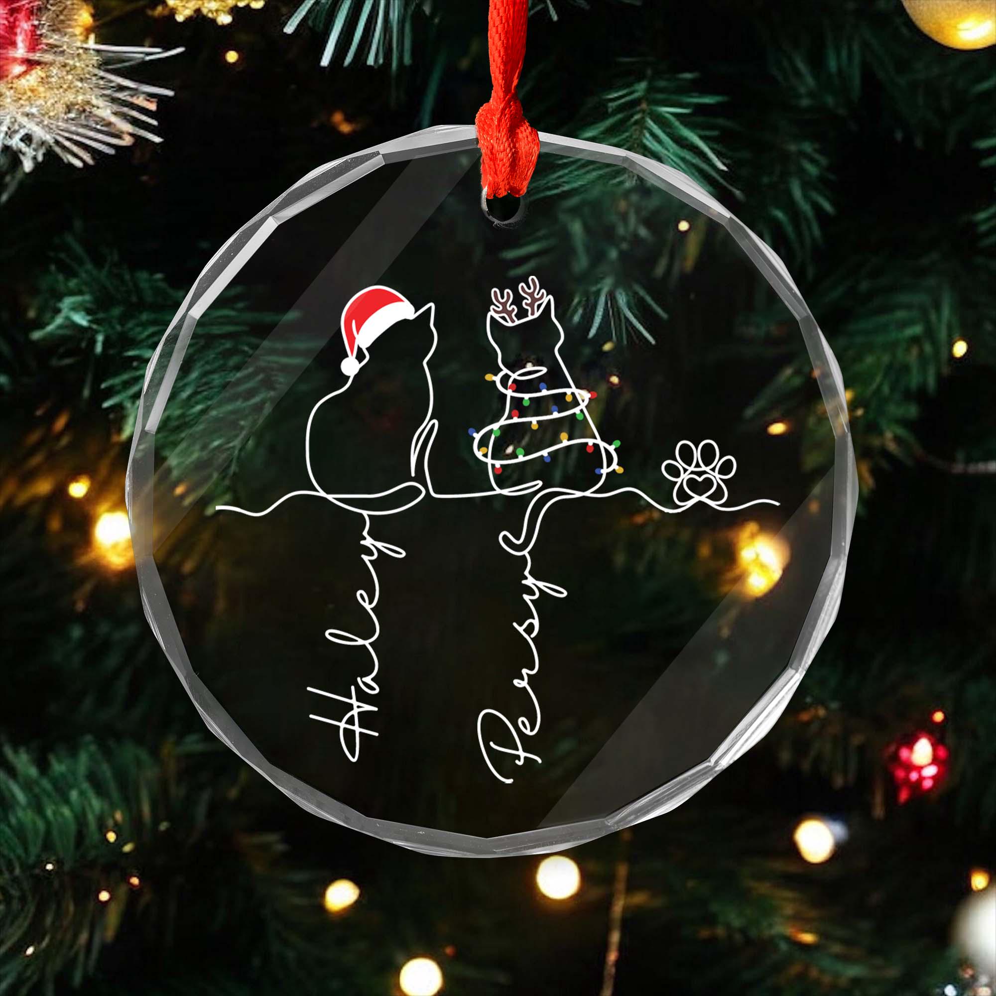 MOJO DROPS Custom Glass Cat Name Ornament Christmas Gifts
