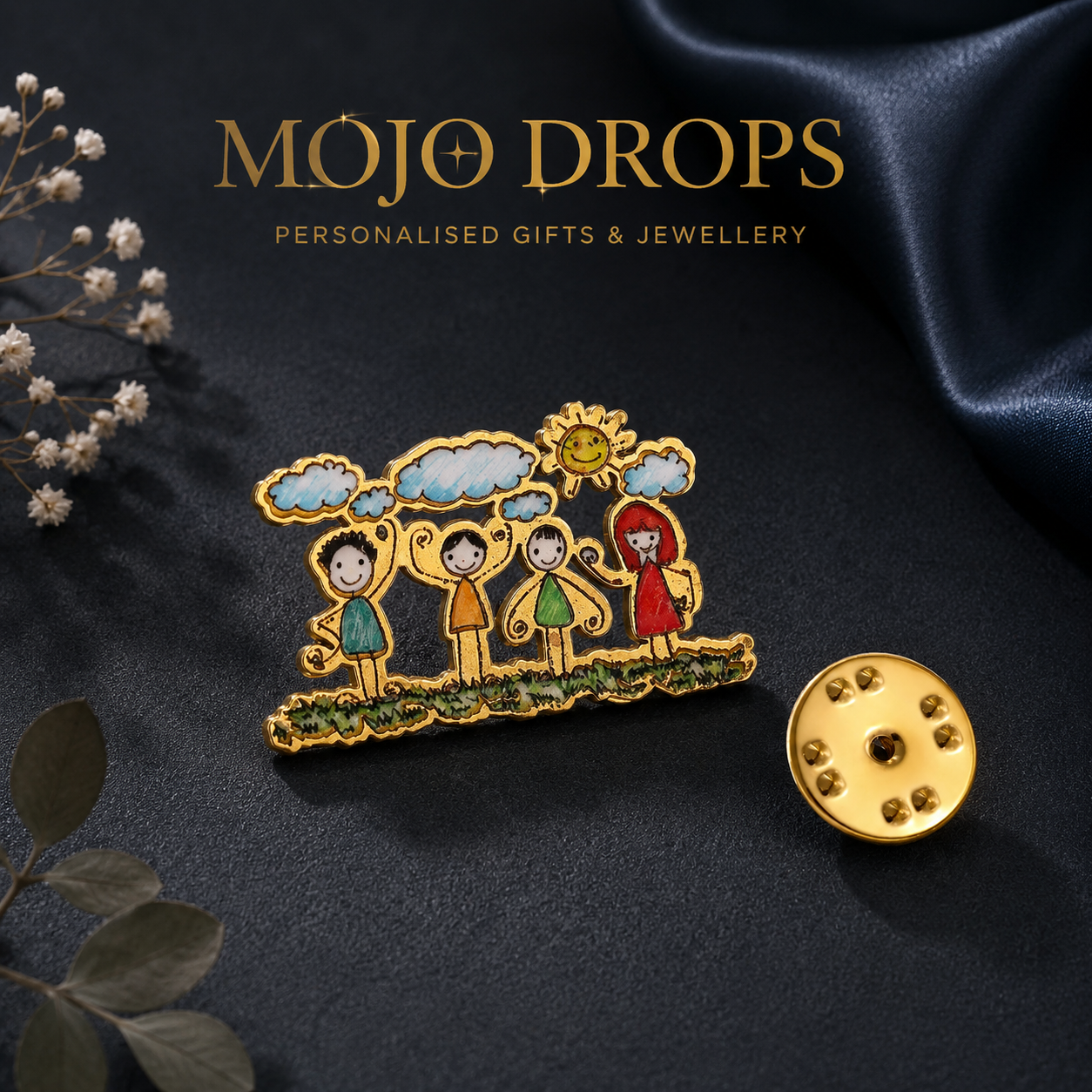 Custom Kids Drawing Family Enamel Pin
