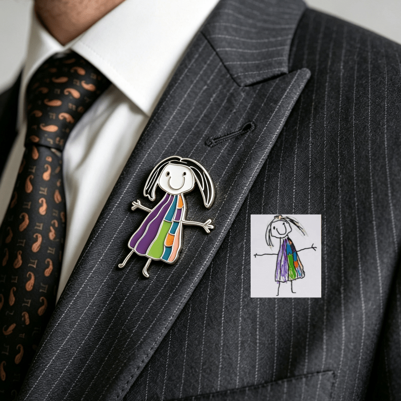 Custom-painted, multicolored patterned badge brooch