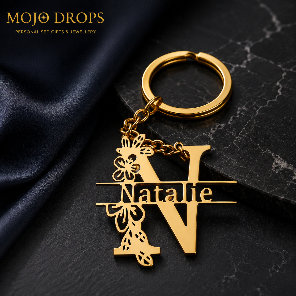 BK088 Floral Initial Keychain