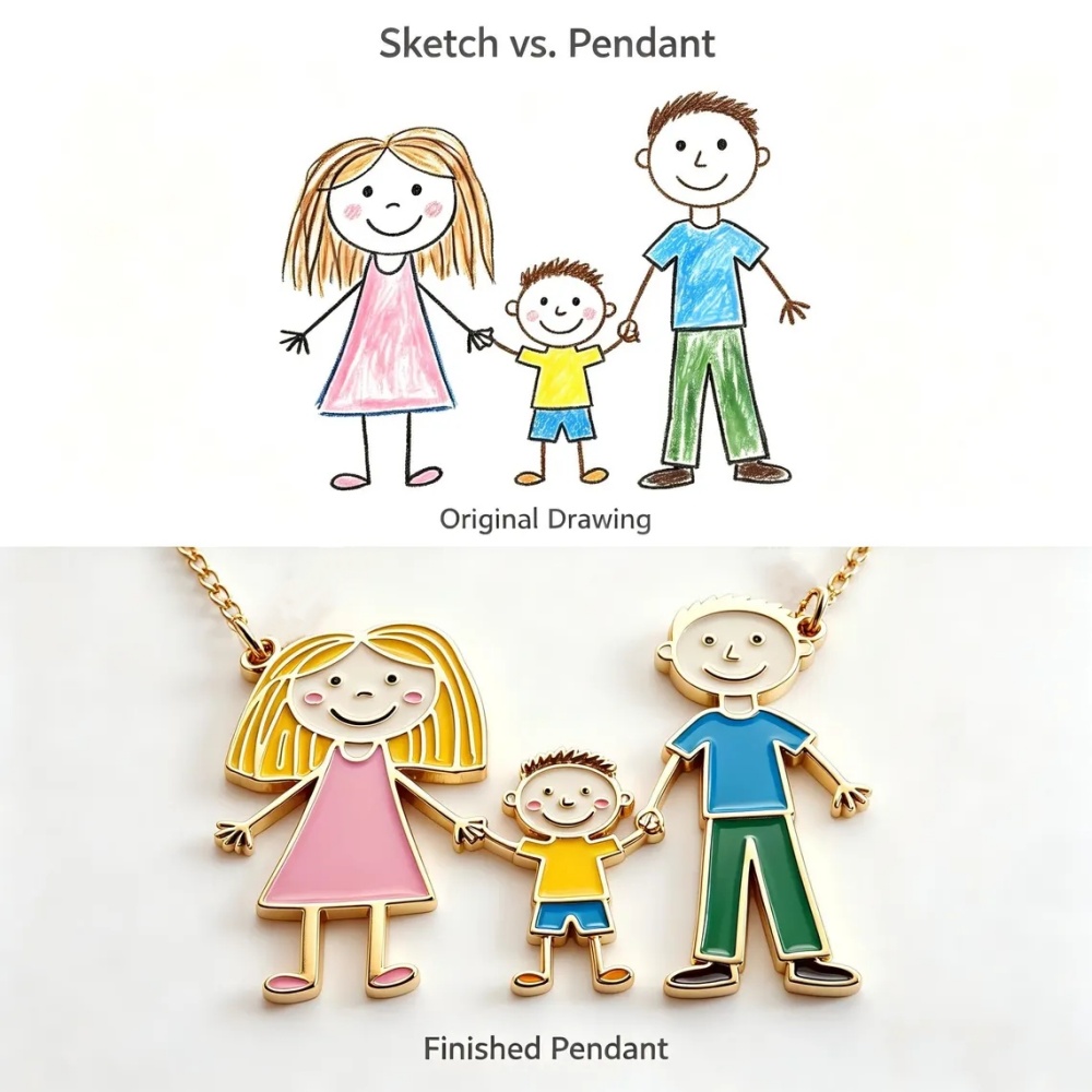 Custom Your Children Drawing Pendant Necklace