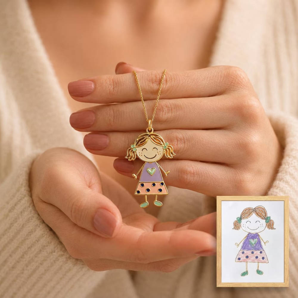 Custom Kids Drawing Pendant Necklace
