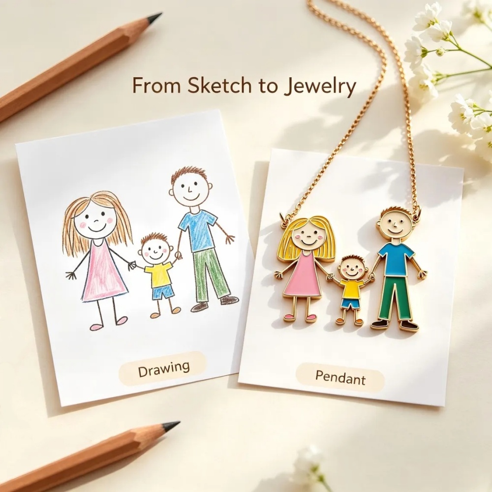 Custom Your Children Drawing Pendant Necklace