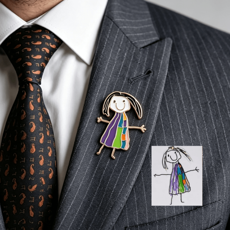 Custom-painted, multicolored patterned badge brooch