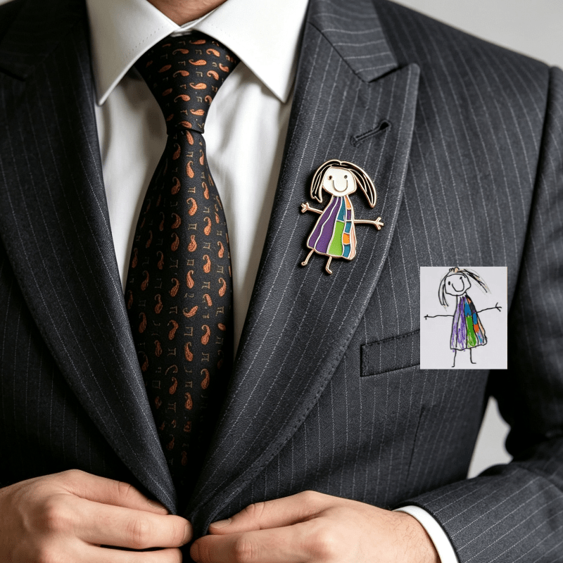 Custom-painted, multicolored patterned badge brooch