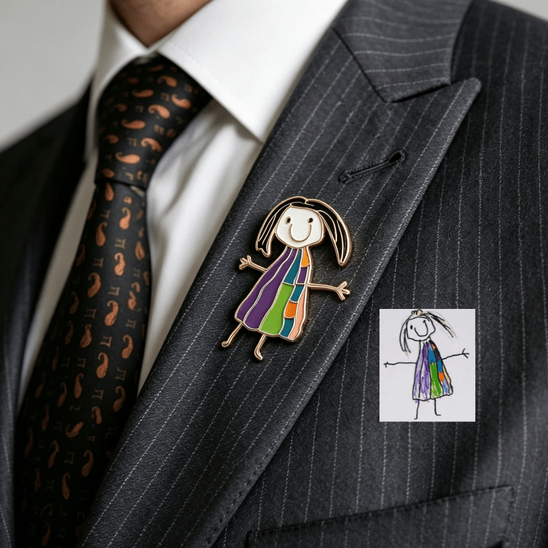 Custom-painted, multicolored patterned badge brooch