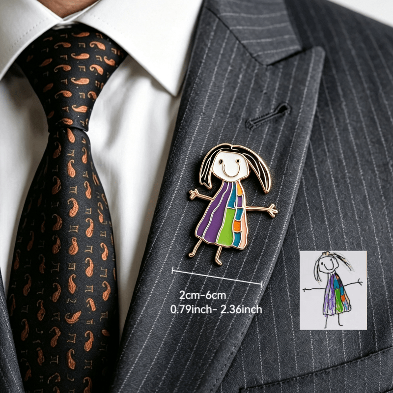 Custom-painted, multicolored patterned badge brooch