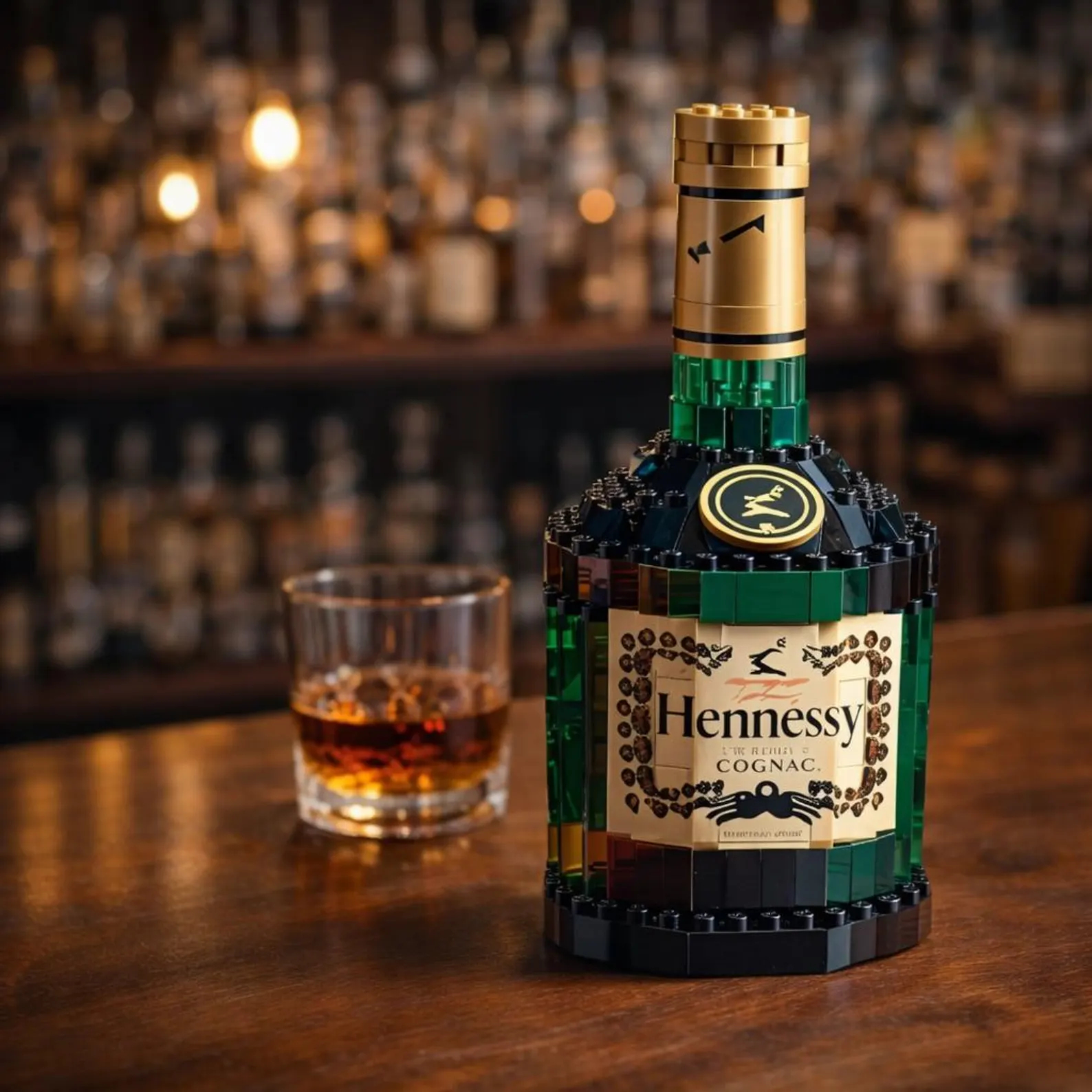 🍾Brick-Built Hennessy Cognac Bottle – Custom Bourbon Display – Bar Decor Gift for Him – Collector Alcohol Replica