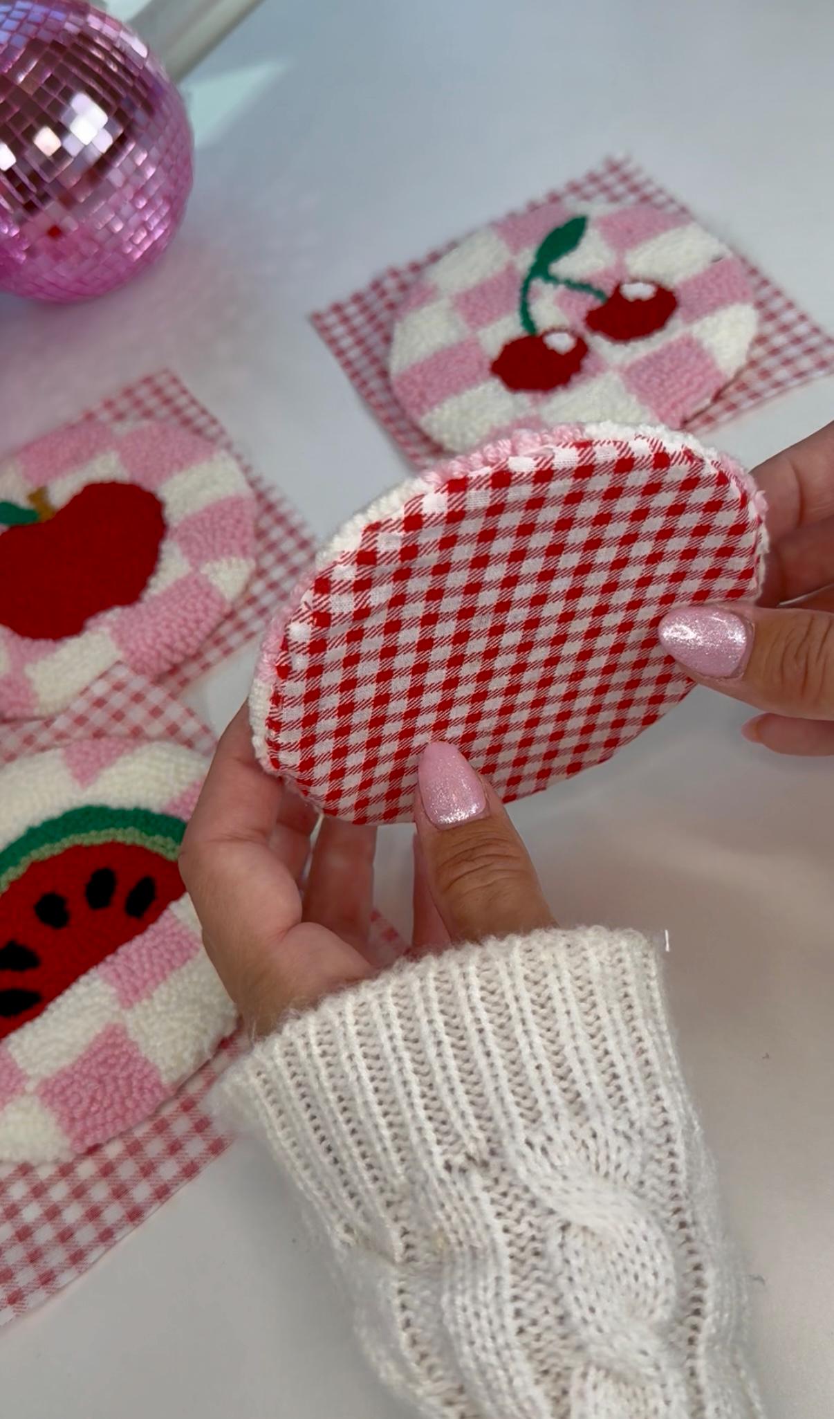 Punch Needle Kit - 4 Pack Checkered Fruits Design Mug Rug Coasters