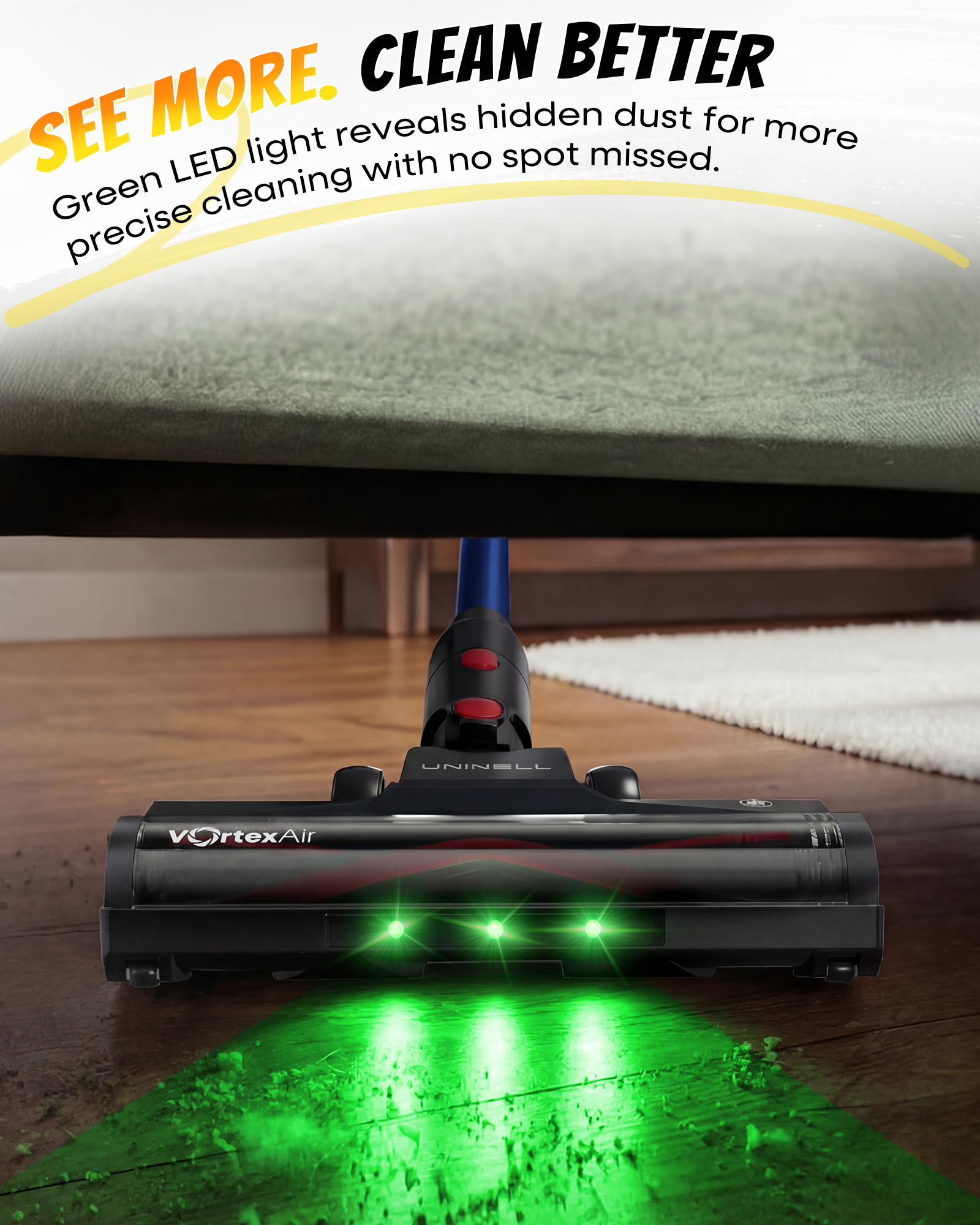 Uninell Home UV7 Cordless Vacuum Cleaner,45Kpa/500W/55min,Stick vacuum cleaner