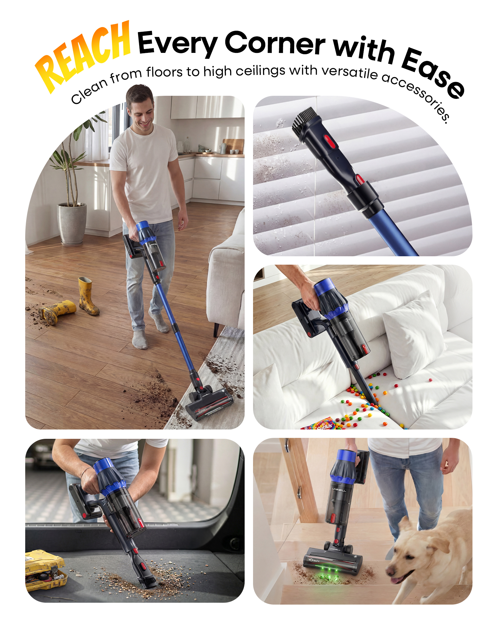 Uninell Home UV7 Cordless Vacuum Cleaner,45Kpa/500W/55min,Stick vacuum cleaner
