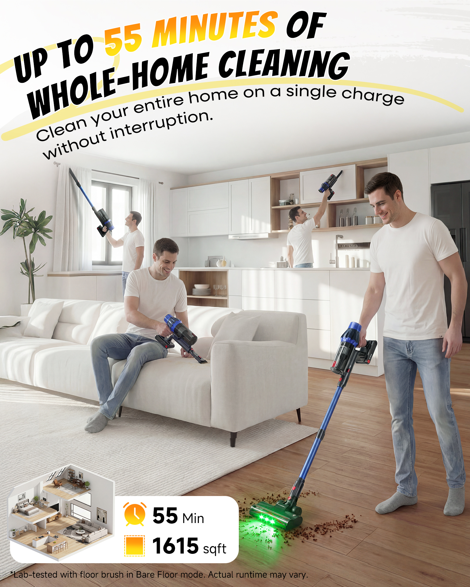 Uninell Home UV7 Cordless Vacuum Cleaner,45Kpa/500W/55min,Stick vacuum cleaner