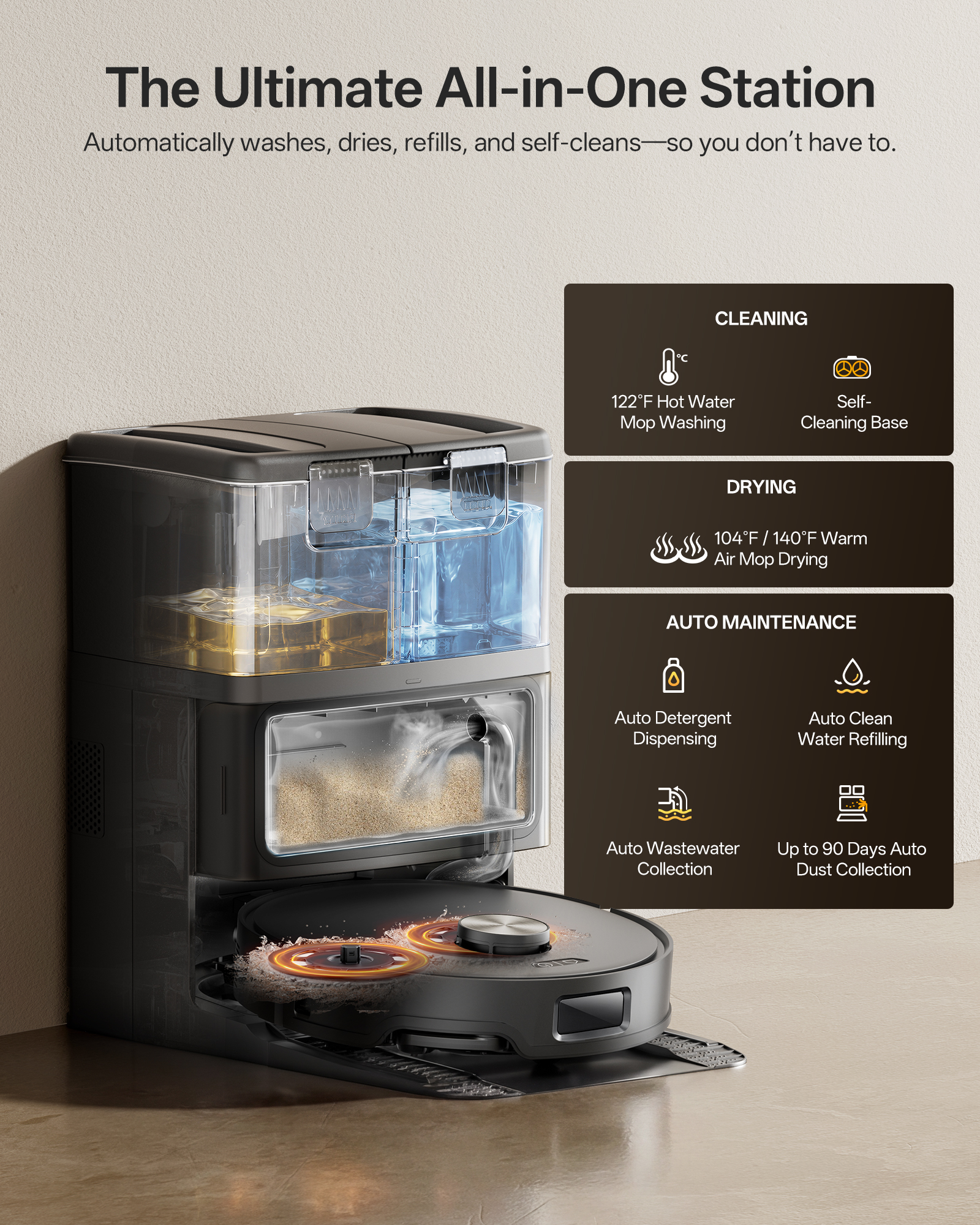 Uninell Z10 Robot Vacuum and Mop Combo with Self-Emptying,20000Pa & Self-cleaning