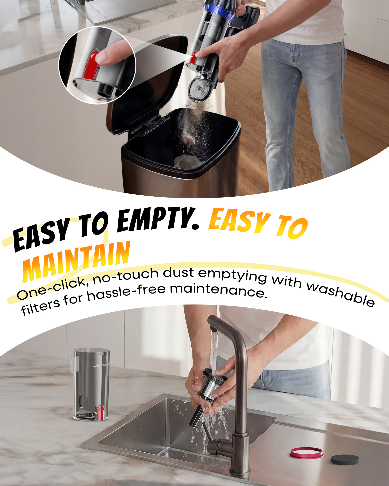 Uninell Home UV7 Cordless Vacuum Cleaner,45Kpa/500W/55min,Stick vacuum cleaner