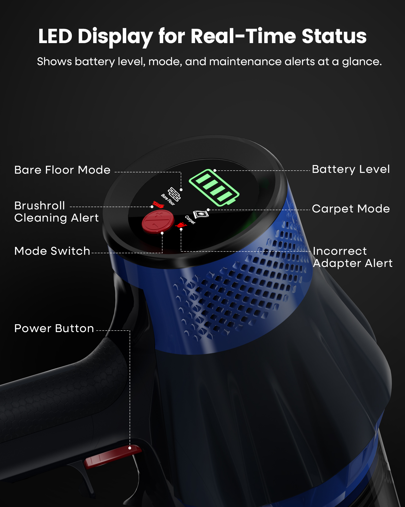 Uninell Home UV7 Cordless Vacuum Cleaner,45Kpa/500W/55min,Stick vacuum cleaner,Black