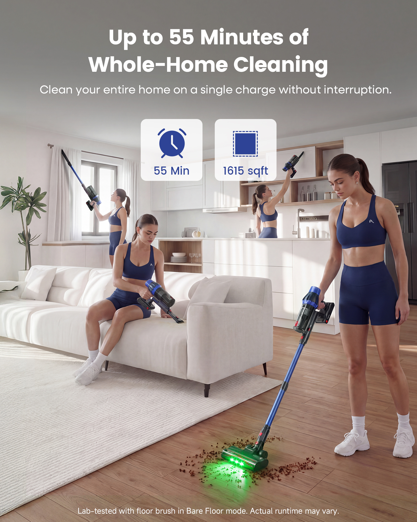 Uninell Home UV7 Cordless Vacuum Cleaner,45Kpa/500W/55min,Stick vacuum cleaner,Black