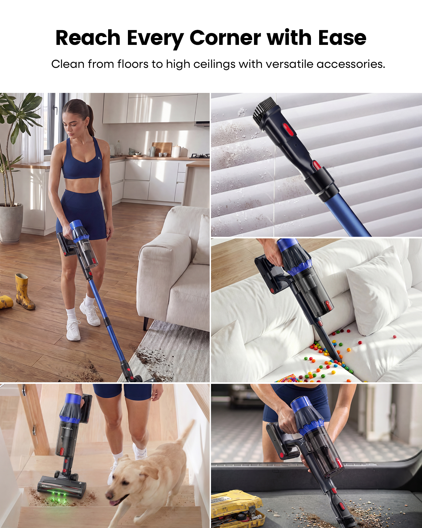 Uninell Home UV7 Cordless Vacuum Cleaner,45Kpa/500W/55min,Stick vacuum cleaner,Black