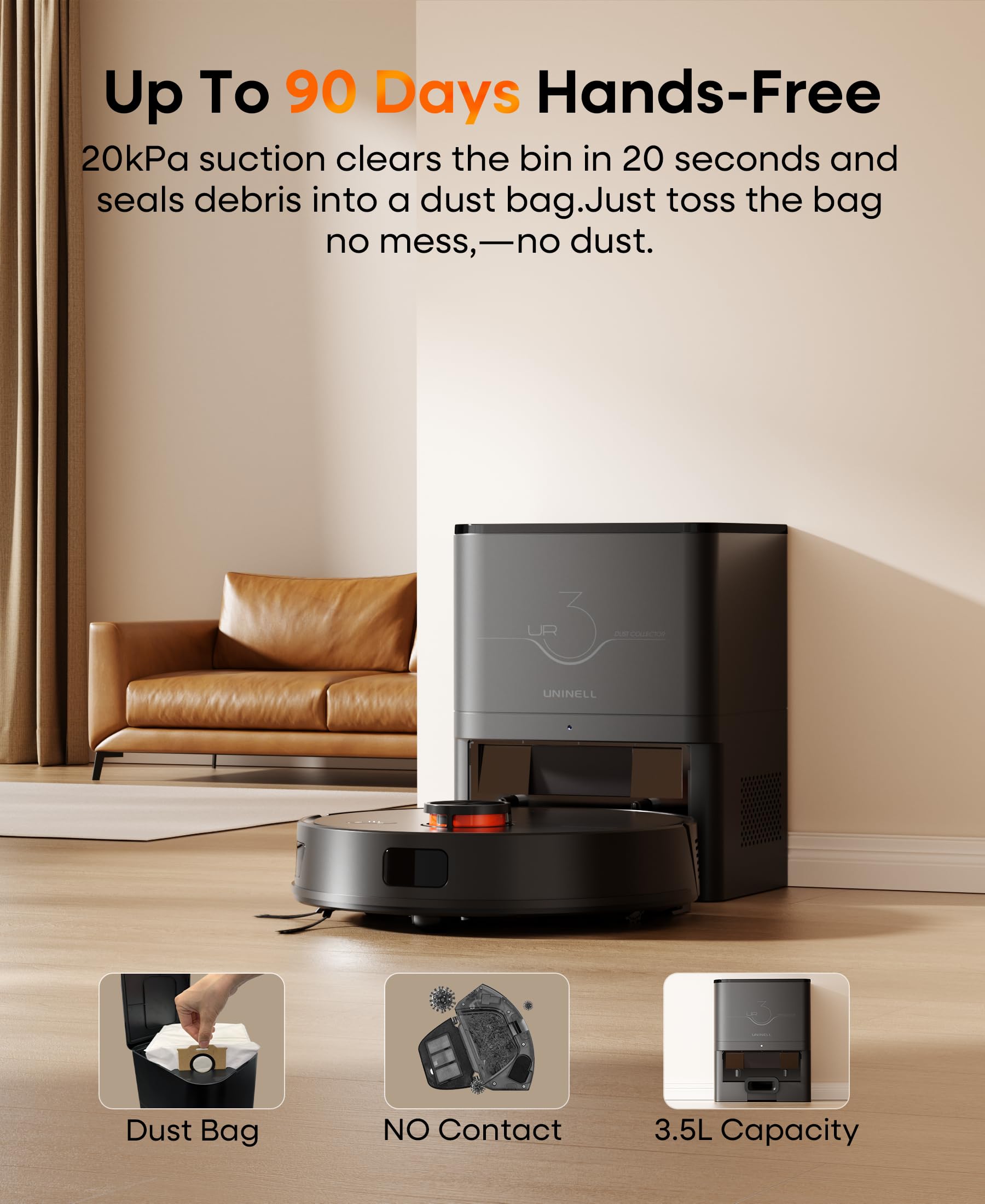 Uninell Robot Vacuum and Mop Combo with Self-Emptying, 6000Pa & LiDAR Navigation UR3