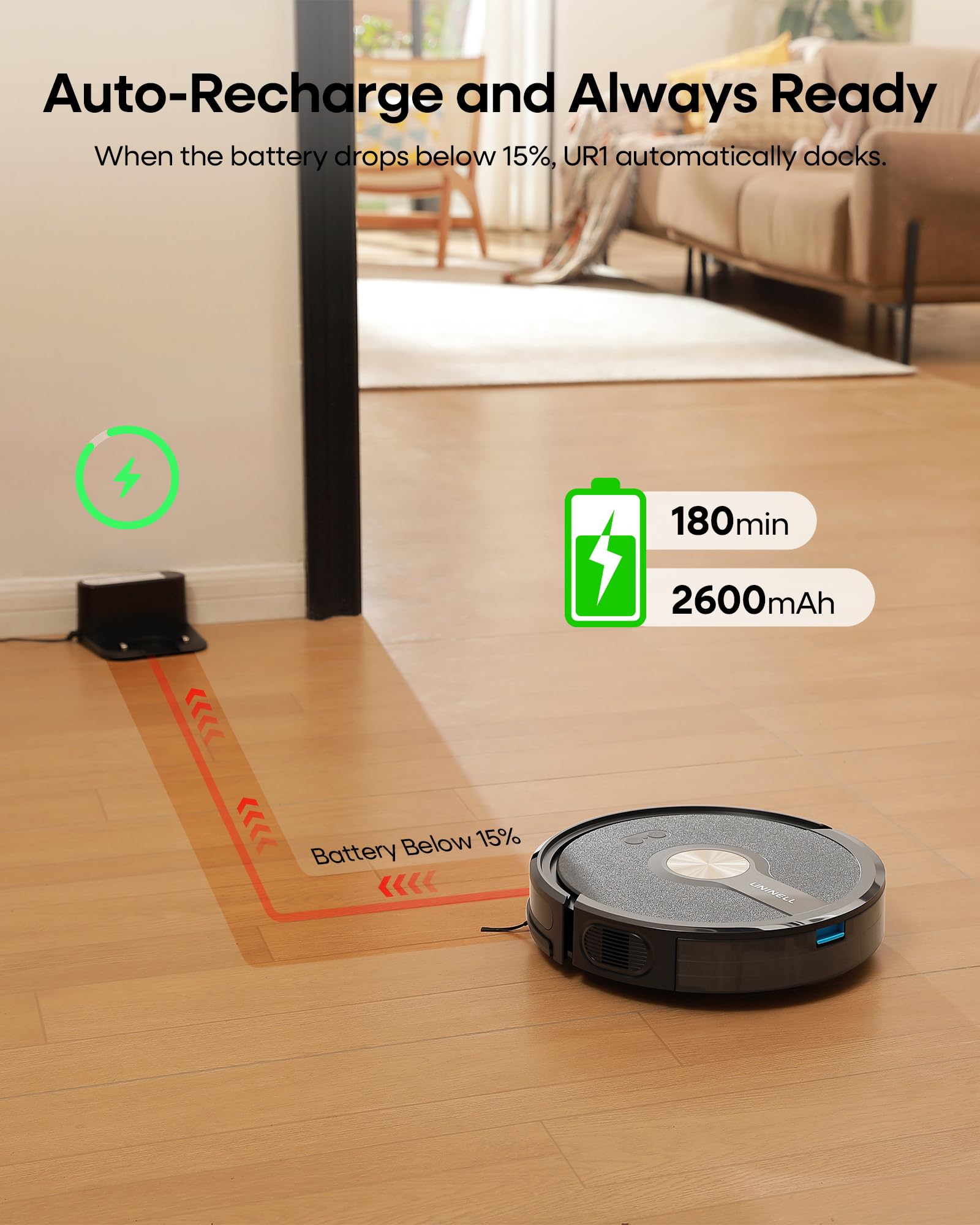 Uninell Robot Vacuum and Mop Combo,5000Pa Robotic Vacuum Cleaner(UR1)