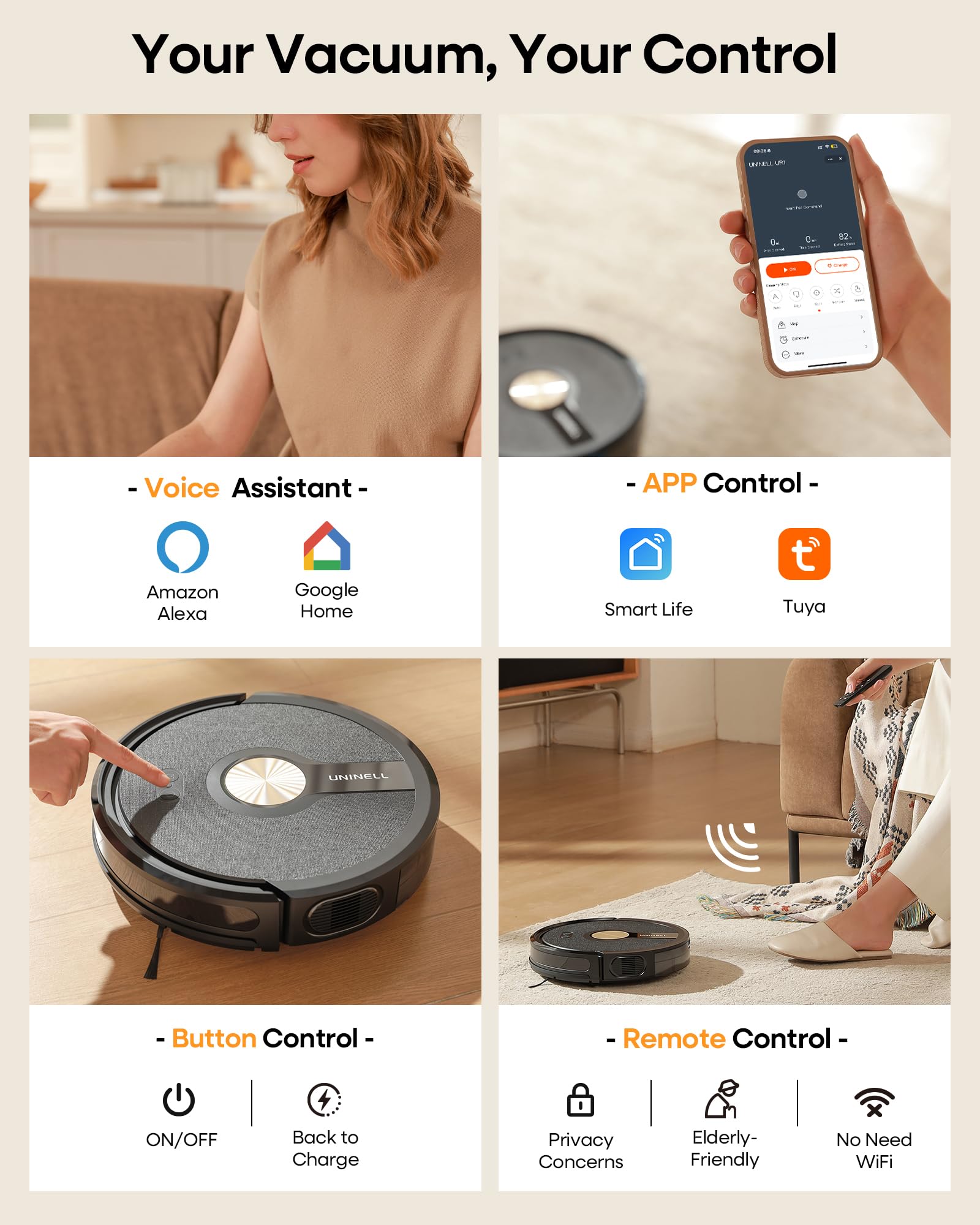 Uninell Robot Vacuum and Mop Combo,5000Pa Robotic Vacuum Cleaner(UR1)