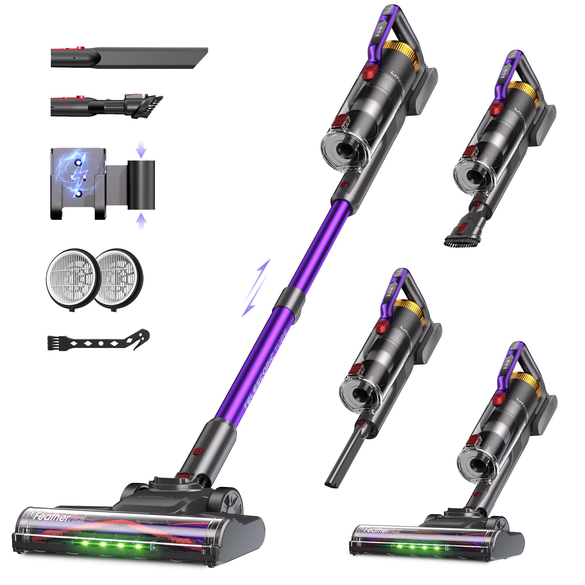 UNINELL HOME UV2 Cordless Vacuum Cleaner, 48000Pa 550W 65Mins Vacuum Cleaners for Home, Self-Standing&Wall Mount Charging