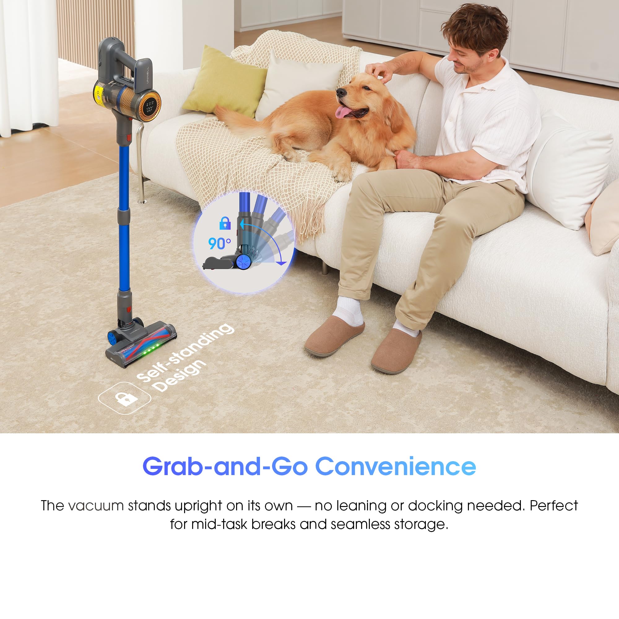Uninell Home UV1 Cordless Vacuum Cleaner, 45,000Pa/450W Stick Vacuum Cleaners for Home, 60 Mins Runtime, Self-Standing