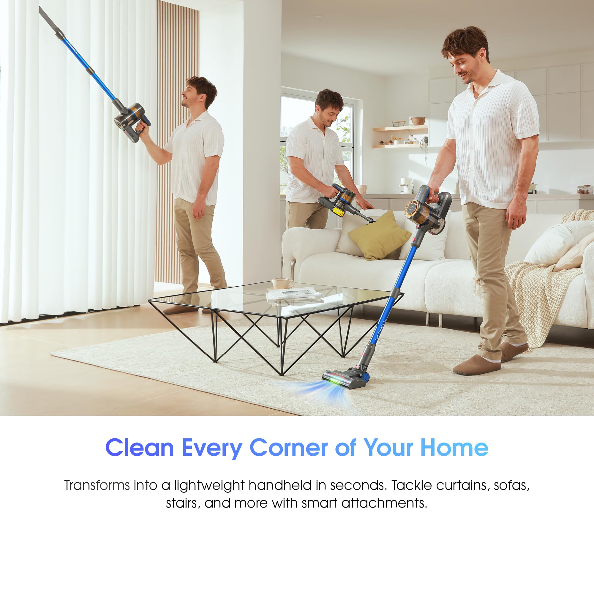 Uninell Home UV1 Cordless Vacuum Cleaner, 45,000Pa/450W Stick Vacuum Cleaners for Home, 60 Mins Runtime, Self-Standing