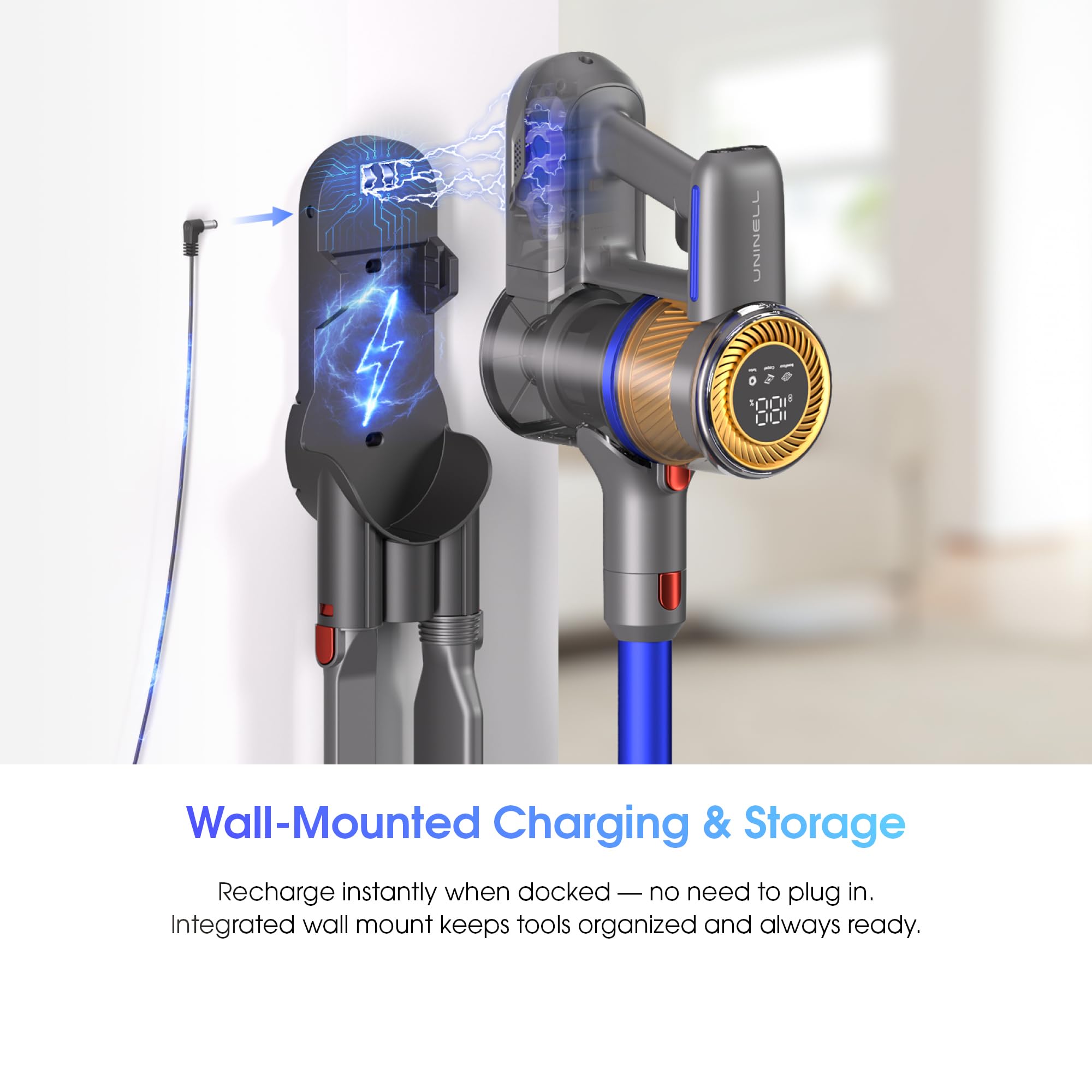 Uninell Home UV1 Cordless Vacuum Cleaner, 45,000Pa/450W Stick Vacuum Cleaners for Home, 60 Mins Runtime, Self-Standing