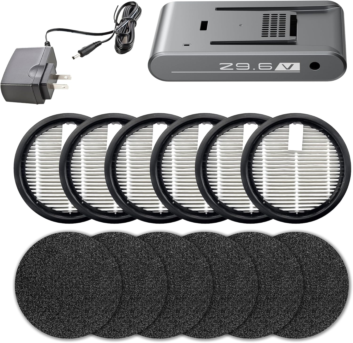 Uninell Home UV5 Cordless Cane Vacuum Cleaner Accessory Kit, Replacement Battery, Replacement Power Adapter, 6 PCS Replacement HEPA Filter