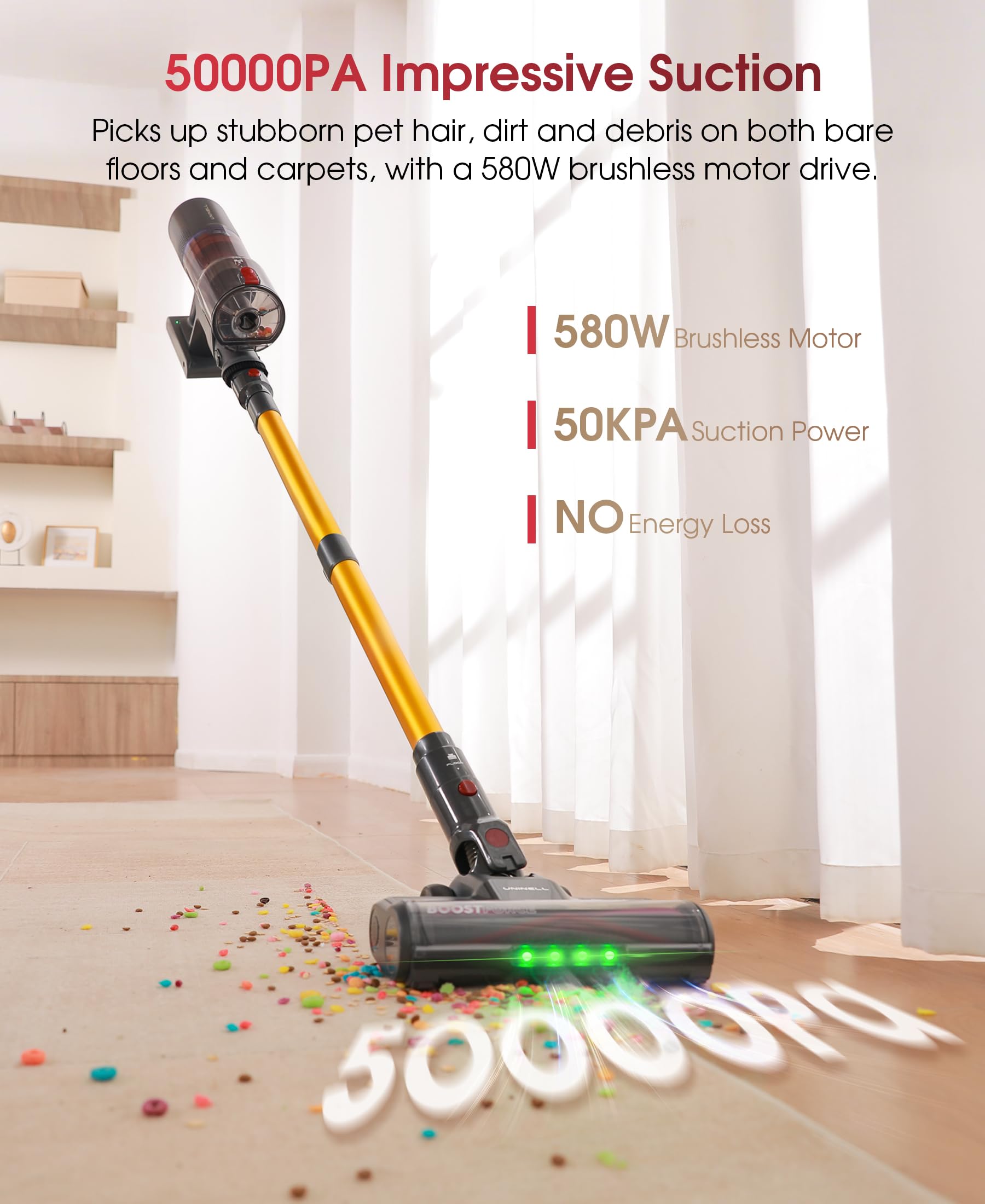 Uninell Home UV5 Cordless Vacuum Cleaner, 50000Pa 580W 70Mins Vacuum Cleaners,Handheld Vacuum Rechargeable