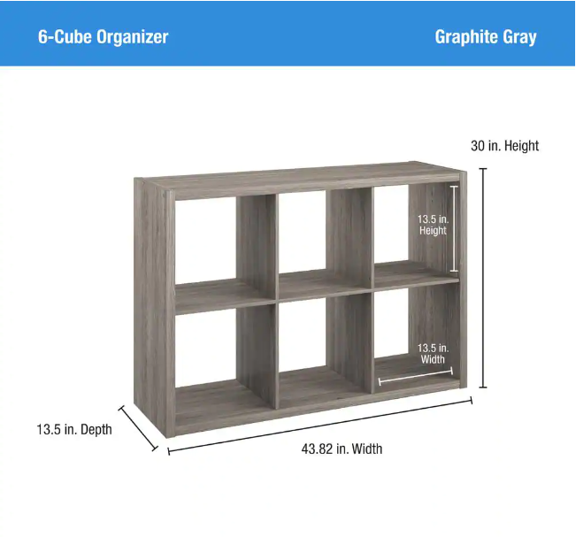 30 in. H x 43.82 in. W x 13.50 in. D Graphite Gray Wood Large 6- Cube