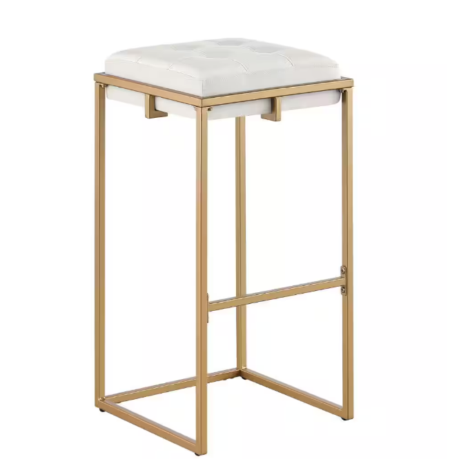 25 in. White and Gold Backless Metal Frame Bar Stool with Velvet Seat