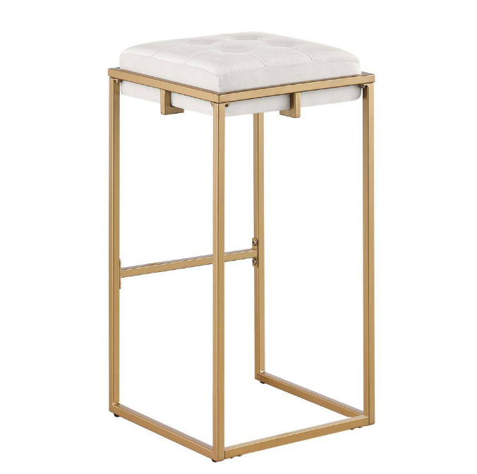 25 in. White and Gold Backless Metal Frame Bar Stool with Velvet Seat