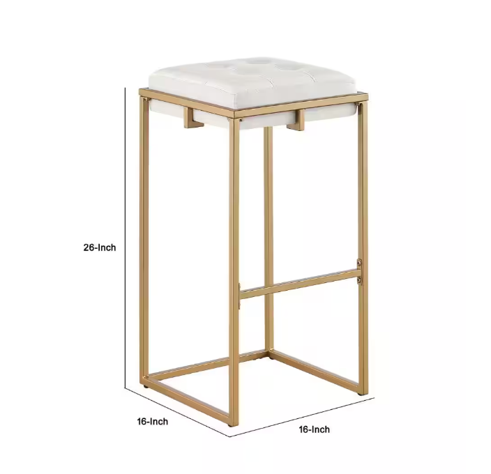 25 in. White and Gold Backless Metal Frame Bar Stool with Velvet Seat