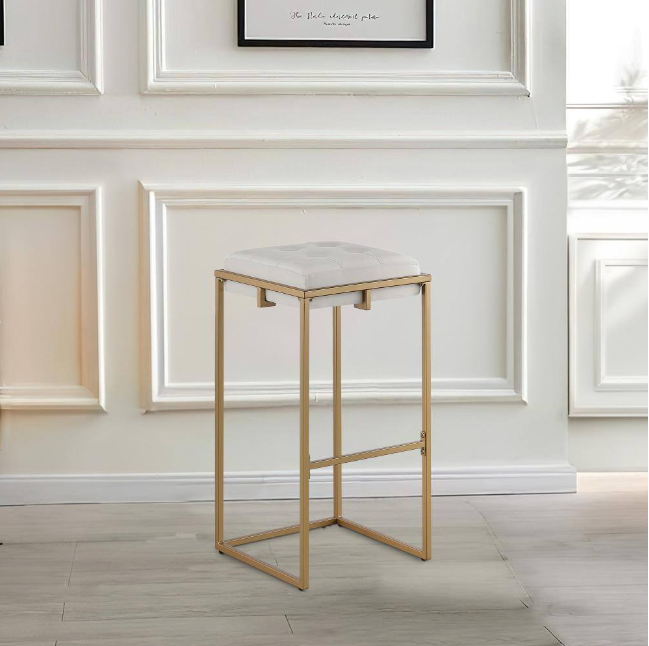 25 in. White and Gold Backless Metal Frame Bar Stool with Velvet Seat