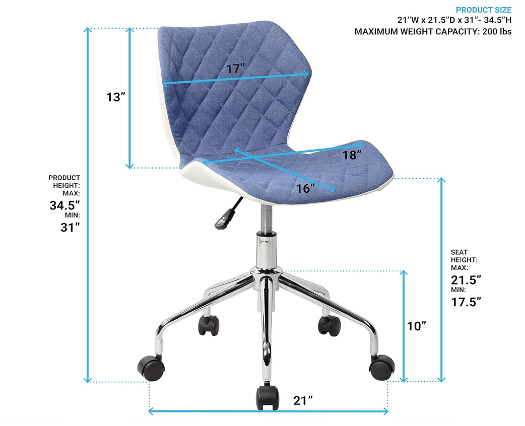 Modern Height Adjustable Office Task Chair, Blue