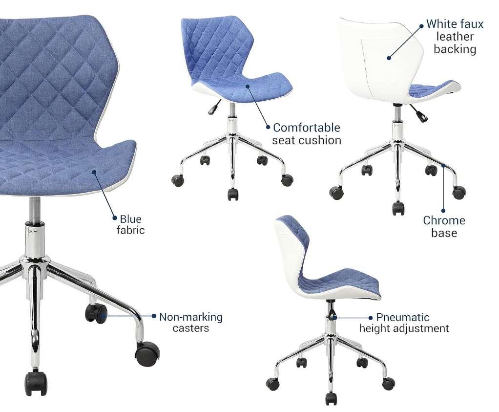 Modern Height Adjustable Office Task Chair, Blue